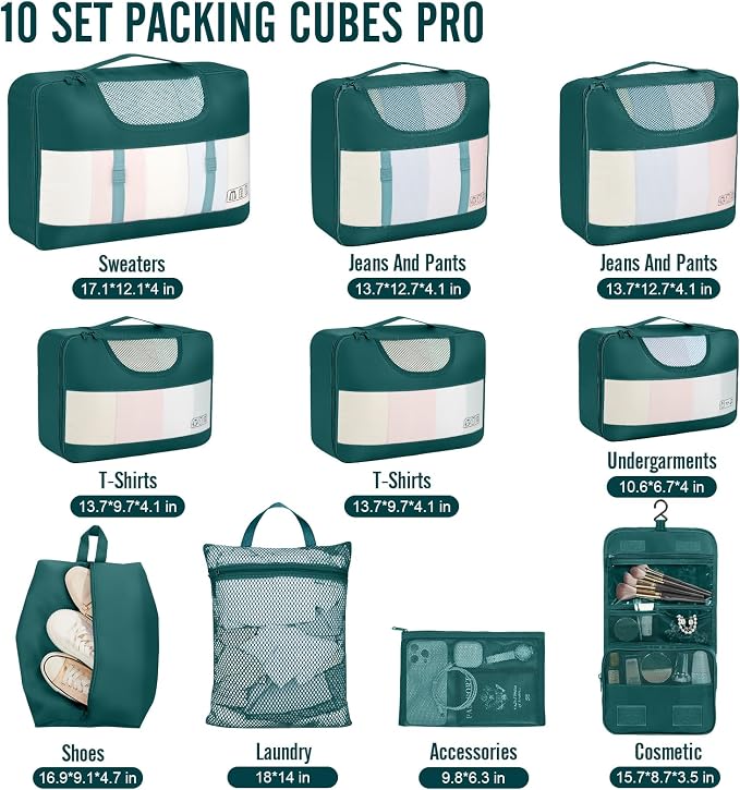 Veken 10 Set Packing Cubes for Travel Essential, Suitcase Organizer Bags in 4 - Image 2