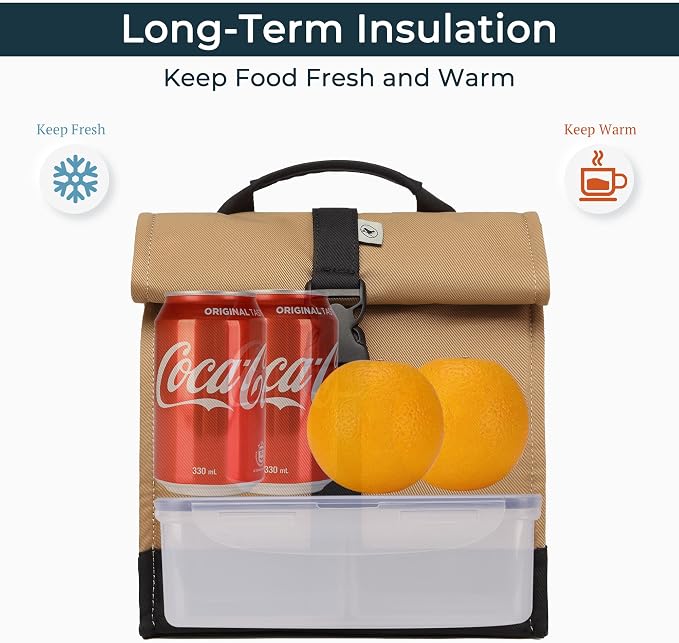 SUNNY BIRD Insulated Lunch Bag Rolltop Lunch Box Tote Bag - Image 2