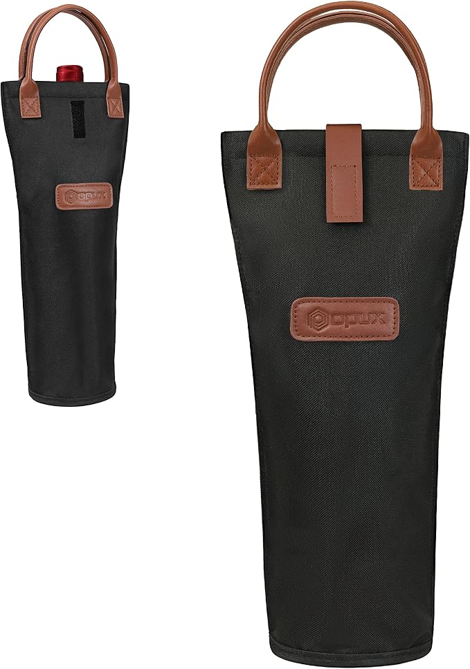 opux Wine Bag Single Bottle Carrier Tote, Insulated Travel Wine Cooler Bag by OPUX