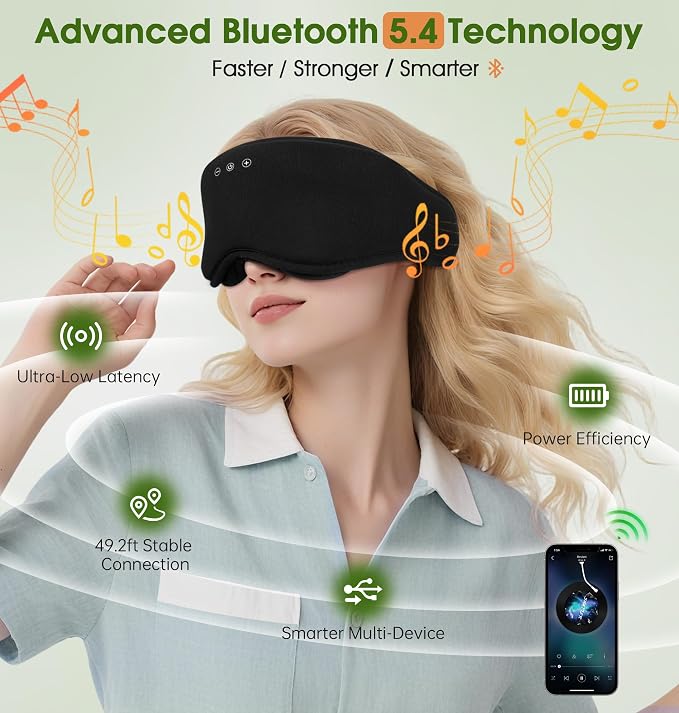 LC-dolida Bamboo Cotton Bluetooth Sleep Mask, 2 in 1 3D Soft Sleep Mask - Image 4