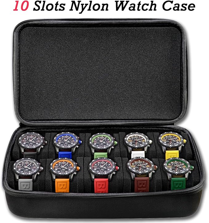 Juntan 10 Slots Hard Watch Travel Case, Portable Nylon Zipper Storage Organizer - Image 2