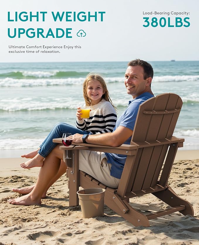 SERWALL Folding Adirondack Chair, Dual Cup Holders & All-Weather HDPE, - Image 8