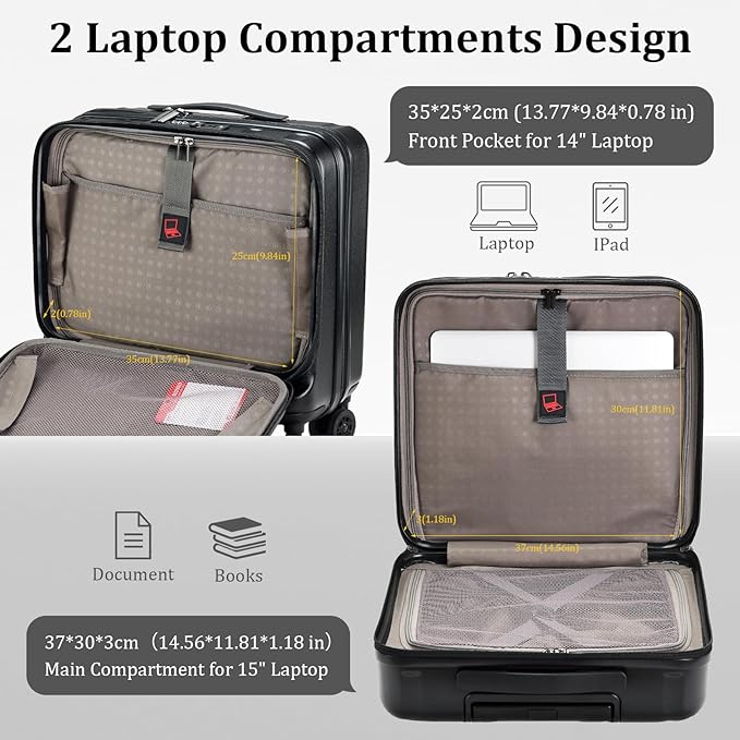 16 Inch Carry On Luggage with 2 Compartments - Image 4
