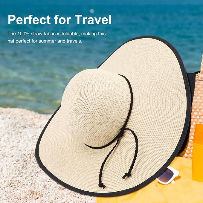DRESHOW Beach Hats for Women Big Straw Wide Brim Summer Hat Floppy Foldable - Image 4