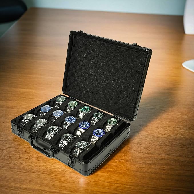 15 slots Watch organizer Case, Aluminum watch storage box, hard watch travel box - Image 3