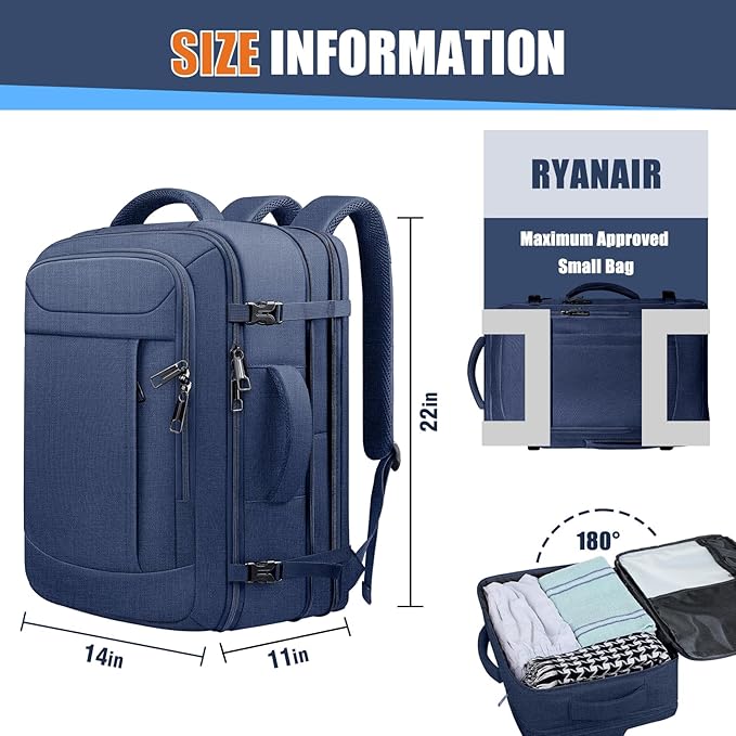 55L Travel Backpack, Extra Large Laptop Backpack, Carry On Backpack, Expandable - Image 2
