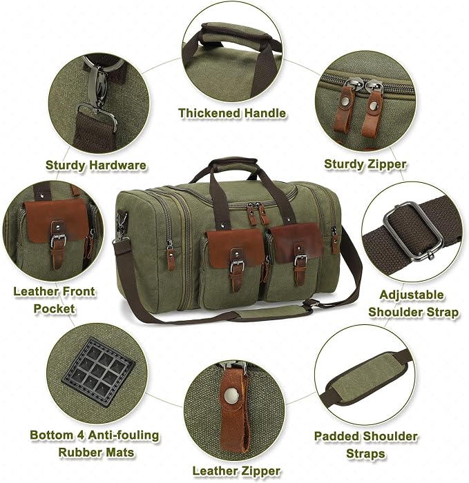 Canvas Duffle Bag with Genuine Leather Accents, Expandable 20-23 Inch Travel - Image 5