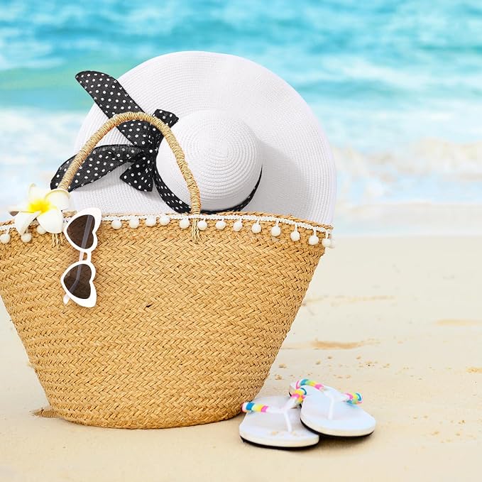 DRESHOW Beach Hats for Women Big Straw Wide Brim Summer Hat Floppy Foldable - Image 8