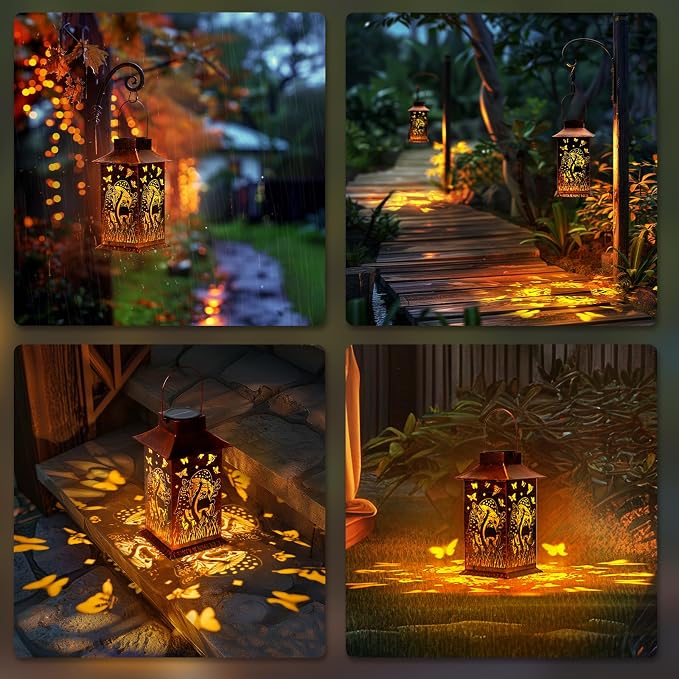 Homemory Mushroom Solar Lanterns Waterproof, Metal Hanging Hollowed-Out Metal - Image 6