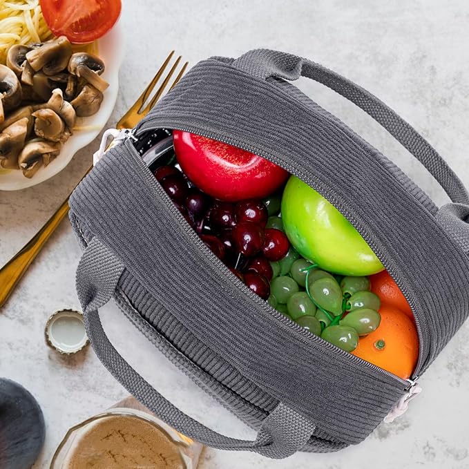 Bluboon Lunch Bag for Women Men Cute Corduroy Lunch Tote Bags Reusable - Image 6