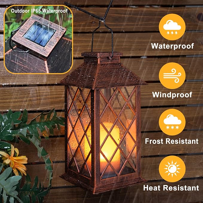 TAKE ME 14" Solar Lantern Outdoor Garden Hanging Lantern Waterproof LED - Image 4