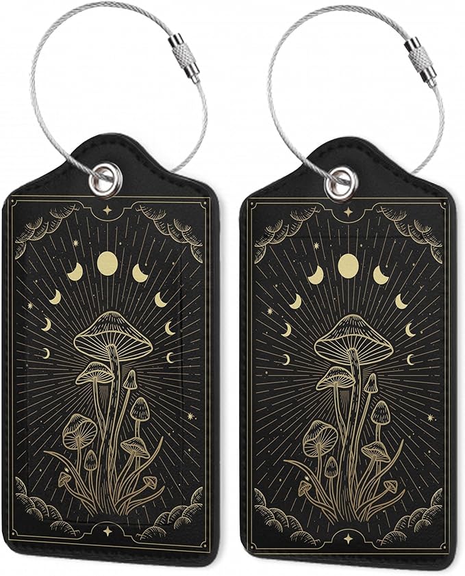 Zodiac Moon Phase Luggage Tag for Suitcase, Mushroom Luggage Tag by Gearsly