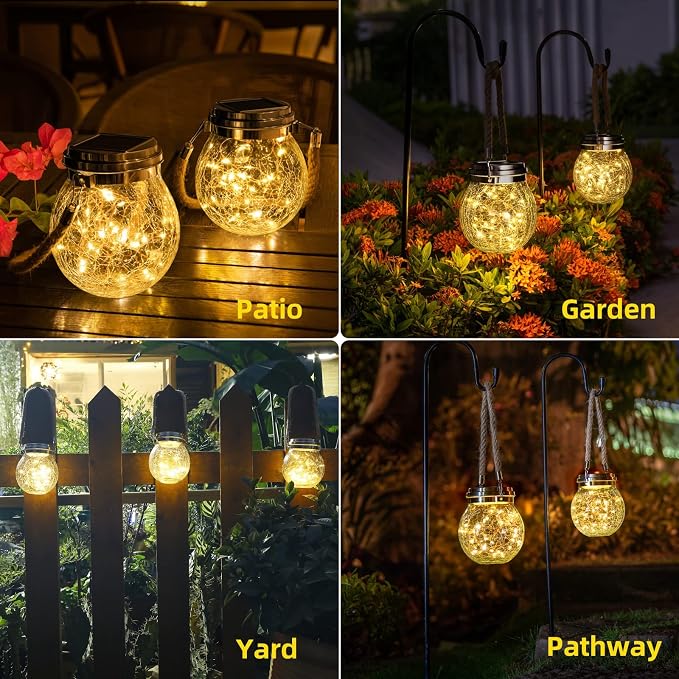 ROSHWEY Solar Lanterns Outdoor Waterproof, 4 Pack Garden Lights Outdoor Lantern - Image 3