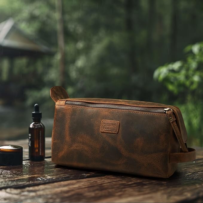 LEATHER VILLAGE Premium Leather Travel Toiletry Bag - Image 6