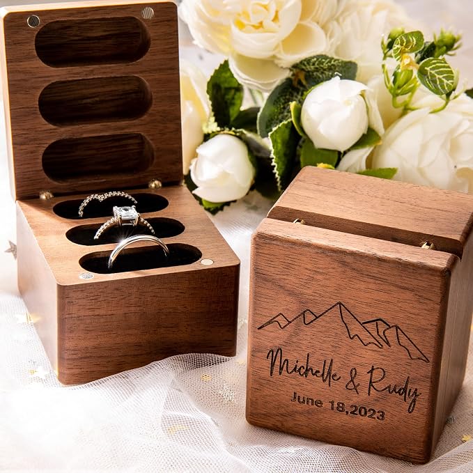 Custom Engraving Ring Gift Box Wooden Presentation Jewelry Box Case - Image 6