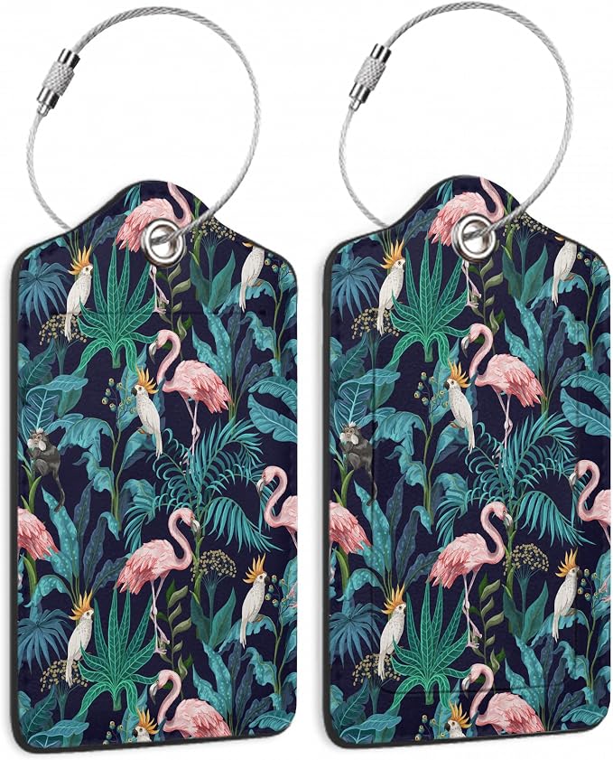 2 Pack Luggage Tag for Suitcase, Flamingo Parrots Leather Suitcase Tags by TXIANT