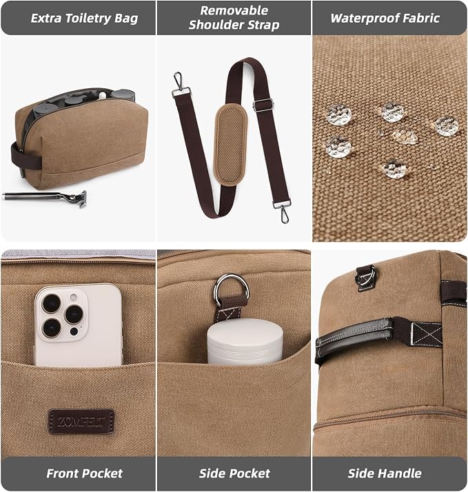 ZOMFELT Travel Duffle Bag for Men, Waterproof Canvas Overnight Duffel Bag - Image 6