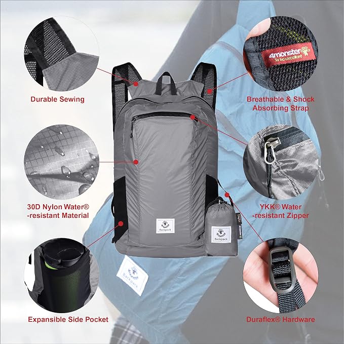 4Monster Hiking Daypack, Water Resistant Lightweight Packable Backpack - Image 2