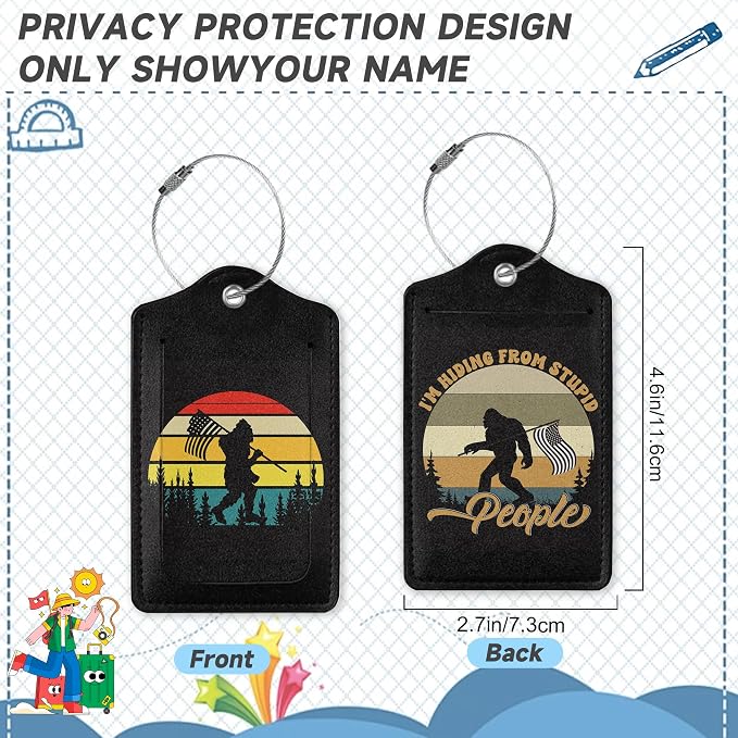 2 Pack Luggage Tag for Suitcase, Bigfoot American Flag Leather Bag Tags - Image 2