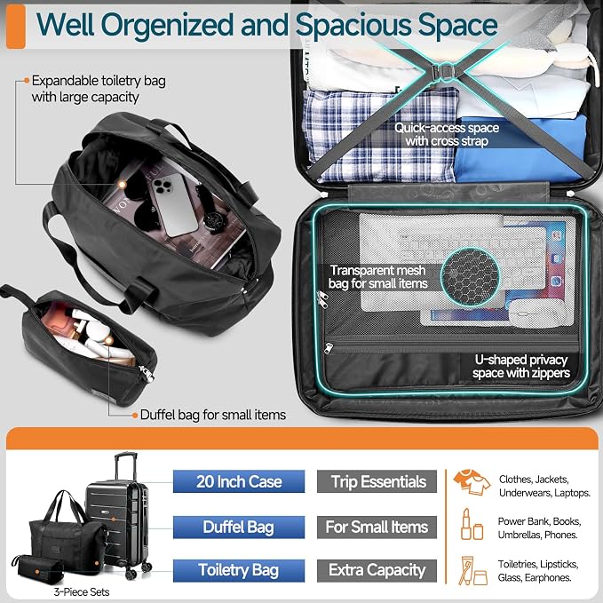 Hoteel Luggage Sets 3 Piece, ABS+PC Hard Shell Expandable Suitcases - Image 4