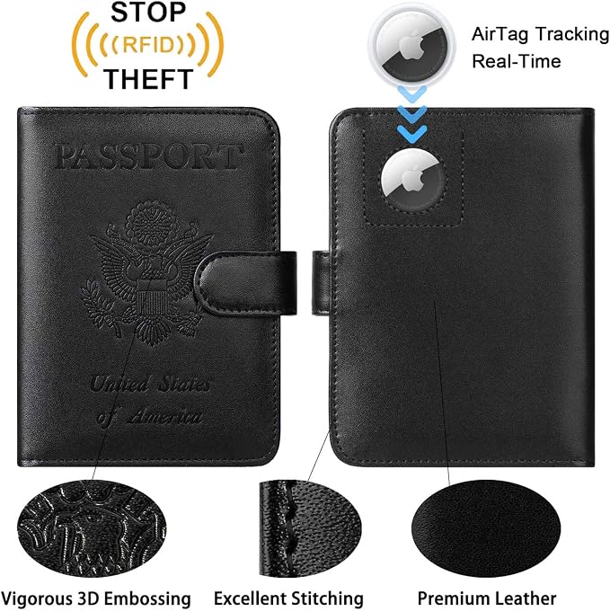 Airtag Passport Holder Cover Wallet RFID Blocking Leather Case Travel - Image 2