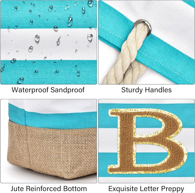 Becokan Beach Bag Initial Beach Tote - Image 2