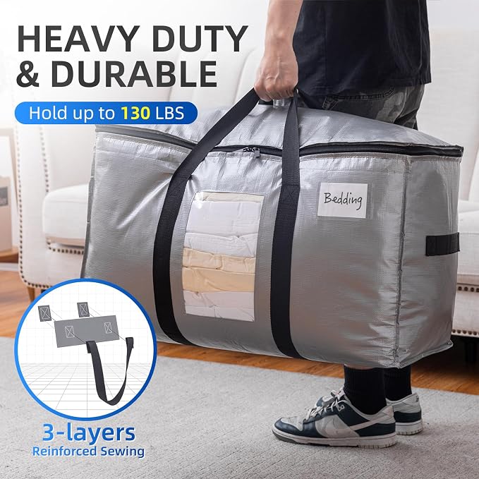 TAILI Extra Large Moving Bags, 8 Pack Silver Heavy Duty Totes - Image 5