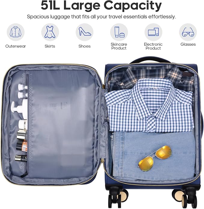 Softside Carry On Luggage 20 Inch Expandable Carry On Luggage 22x14x9 Airline - Image 4