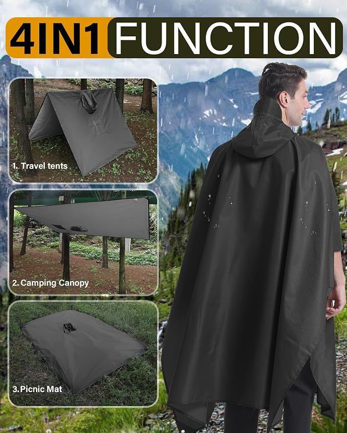 iCreek Hooded Rain Poncho with Pocket Waterproof Lightweight Unisex Raincoat - Image 3