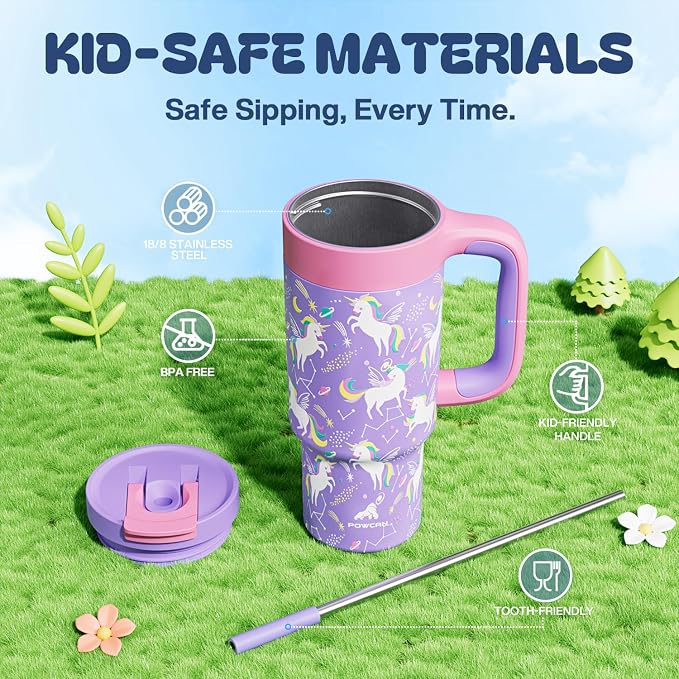 24 oz Kids Tumbler with Handle: Leakproof, Stainless Steel Cup with Straw Lid - Image 5