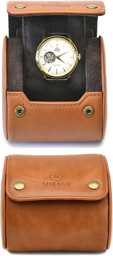 Leather Watch Rroll Travel Case Single Watch Roll Holder Tawny Brown Full Grain by MirageLuxuryTravel
