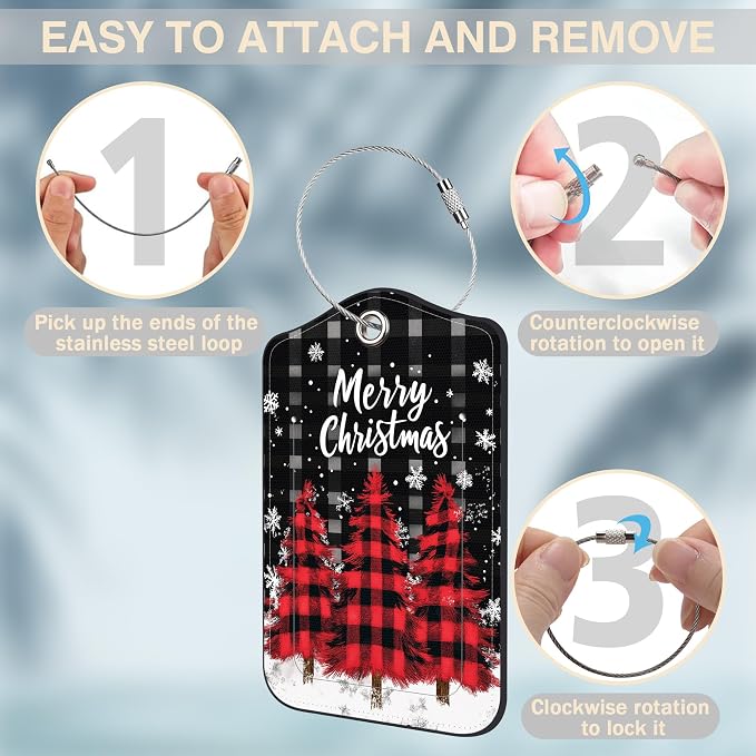 2 Pack Luggage Tags for Suitcases Red and Black Checkered Christmas Tree - Image 4
