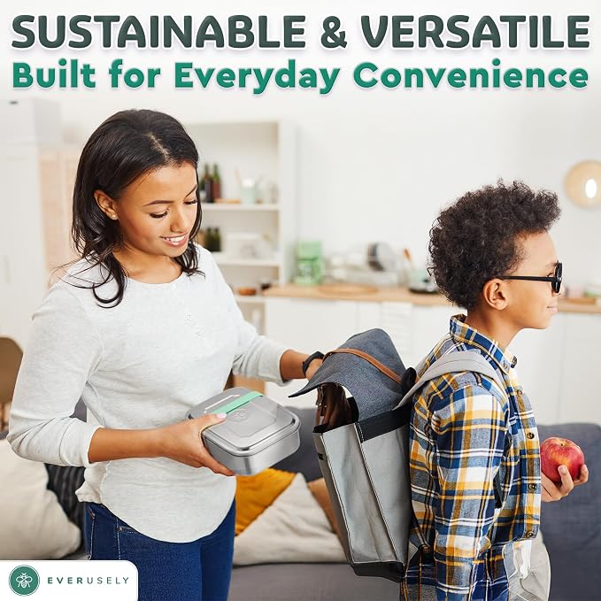Everusely - Bento Box - Green, 60oz / 1.8 L - Stainless Steel Lunch Box - 3 - Image 3
