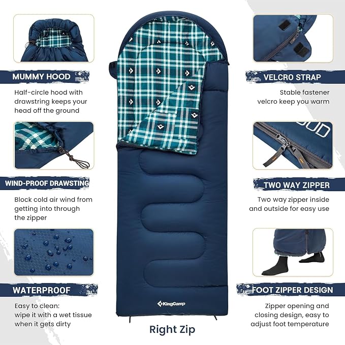 KingCamp Sleeping Bag for Adults, Cold Weather & Warm XL Big and Tall Flannel - Image 5