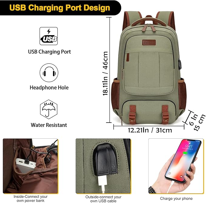 Tzowla Canvas Laptop Backpack, Bag - Image 3