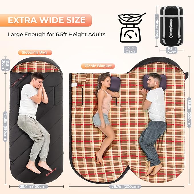 KingCamp Sleeping Bag for Adults, Cold Weather & Warm Extra Wide Big & Tall XL - Image 2