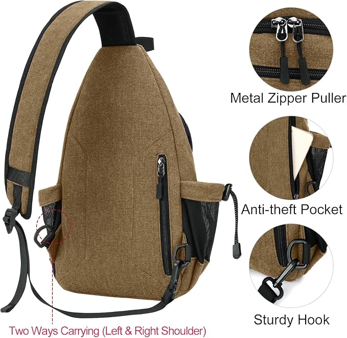 MOSISO Sling Backpack, Canvas Crossbody Hiking Daypack Bag - Image 3