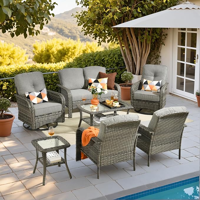 HOOOWOOO Patio Furniture Set, 7 Pieces Outdoor Conversation Set, All Weather by DesignforBetterLife