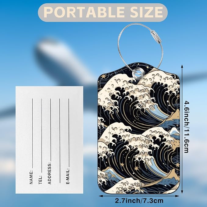 Japanese Art Blue and White Waves Set of 2 Luggage Tags - Image 2
