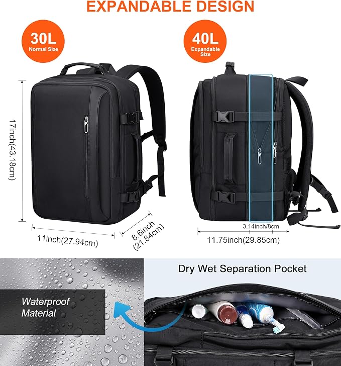 PIJUSHI Travel Backpack for Women Men Expandable Carry on Luggage Backpack - Image 2