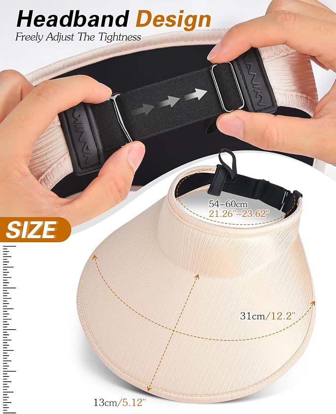 Sun Visor Hats for Women, UPF50+ Wide Brim Sun Hats Adjustable Foldable Beach - Image 6