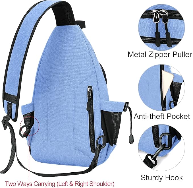 MOSISO Sling Backpack, Canvas Crossbody Hiking Daypack Bag - Image 3