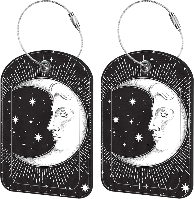 2 Pack Cute Luggage Tag for Suitcases Crescent Moon Leather Luggage Tags by iapodiad
