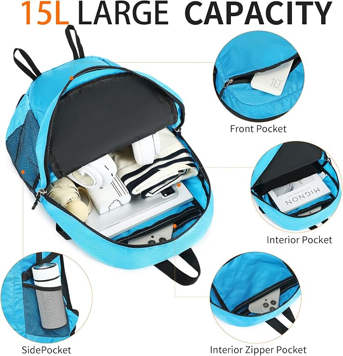 Small Hiking Daypack, 15L Waterproof Hiking Backpack Packable Lightweight - Image 5