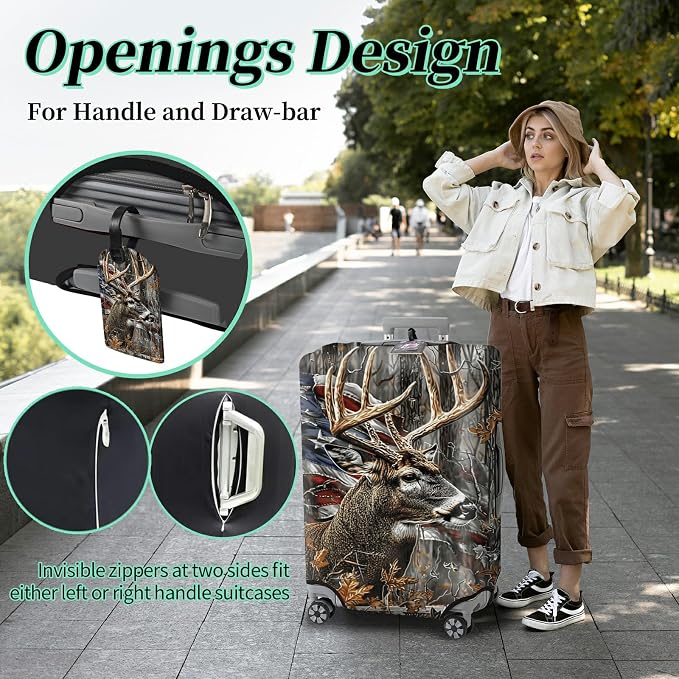 Luggage Cover Suitcase Protector + Tag, Camo Deer Flag Travel Suitcase Cover - Image 4