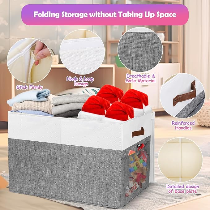 Large Toy Storage Box with Lid, Collapsible Sturdy Toys Storage Organizer Chest - Image 4