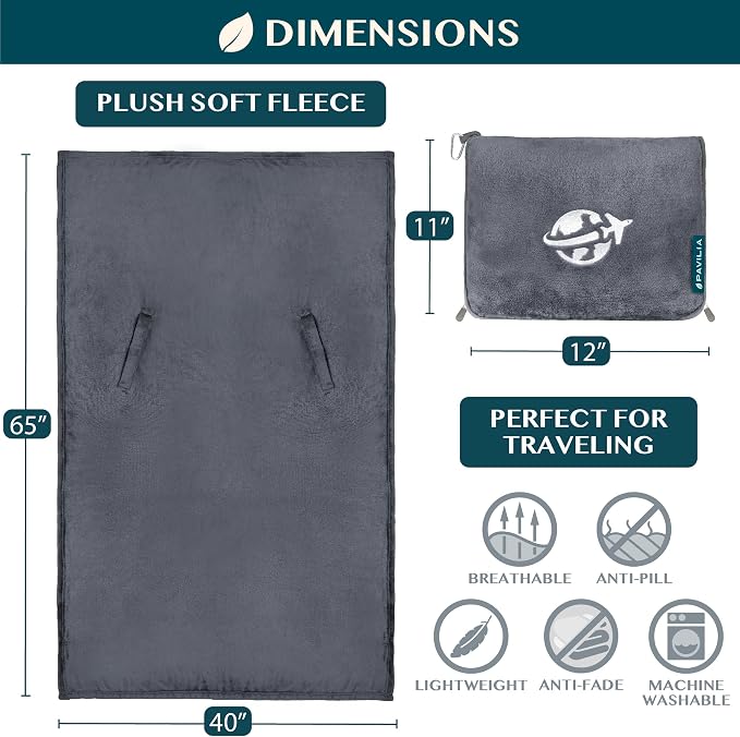 PAVILIA Travel Blanket and Pillow, Arms Opening Airplane Blankets - Image 7