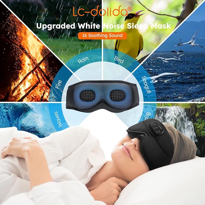 LC-dolida White Noise Sleep Mask, 3D Sleep Headphones - Image 2