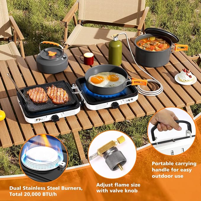 Hisencn Portable Camping Stove, 2 Burner Foldable Camp Stove, 20000 BTU Folding - Image 4