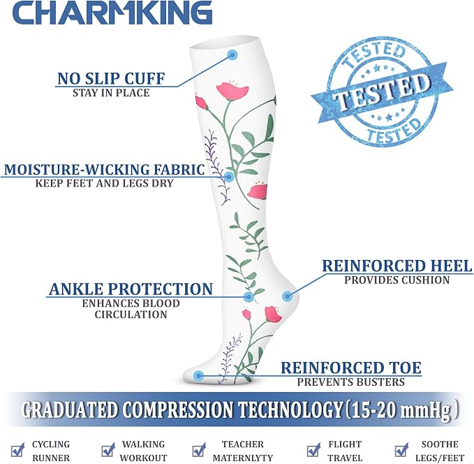 CHARMKING Compression Socks for Women & Men Circulation 15-20 mmHg is Best - Image 5